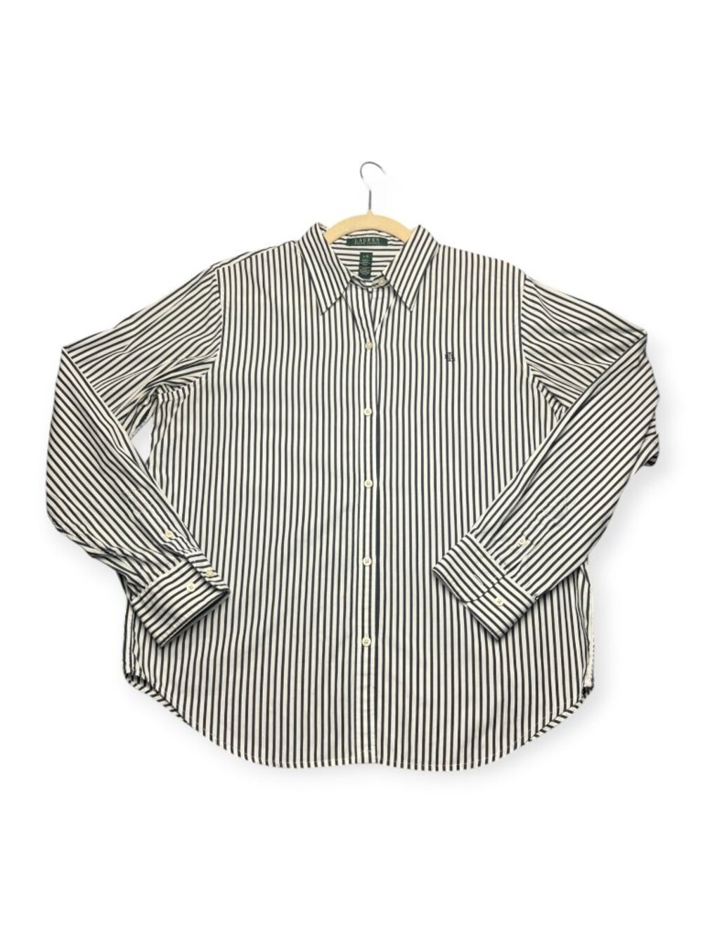 Lauren Ralph Lauren Women's Size L Cotton Stripe Button Front Shirt White Navy